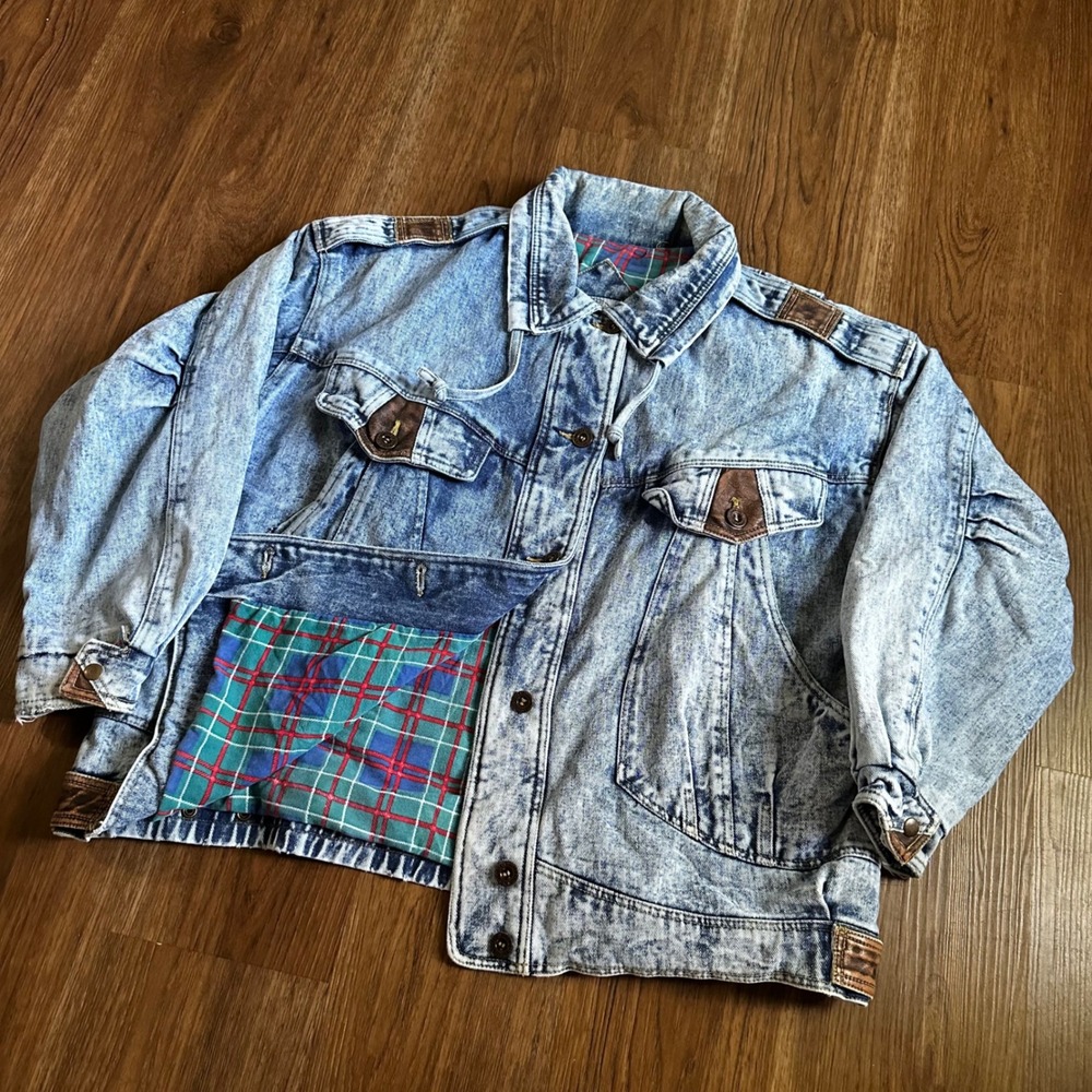 Current Seen Denim Jacket Womens 20W Blue Good Acid Wash Flannel Lined 90s